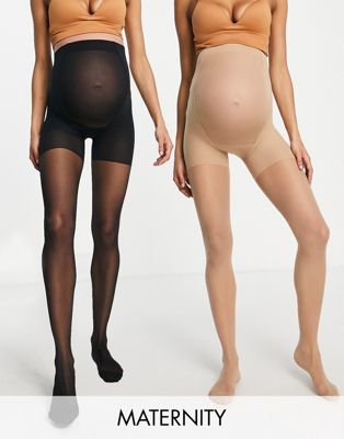 Mamalicious Maternity 2 pack tights in black