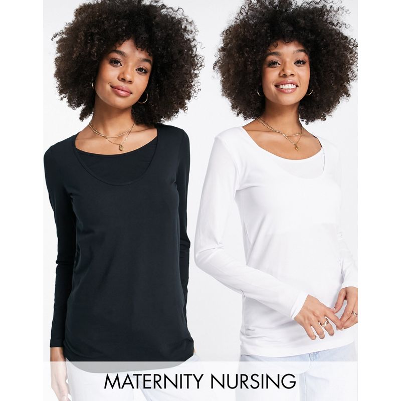 Mama.licious Maternity – 2er-Pack langärmlige Shirts aus Bio-Baumwollmix, mit Stillfunktion