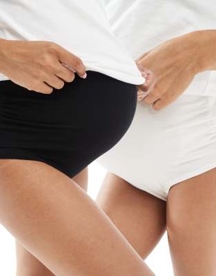 Mama. licious Maternity - 2er-Pack superweiche, brasilianische Umstandsslips in Schwarz und Weiß mit hohem Bund