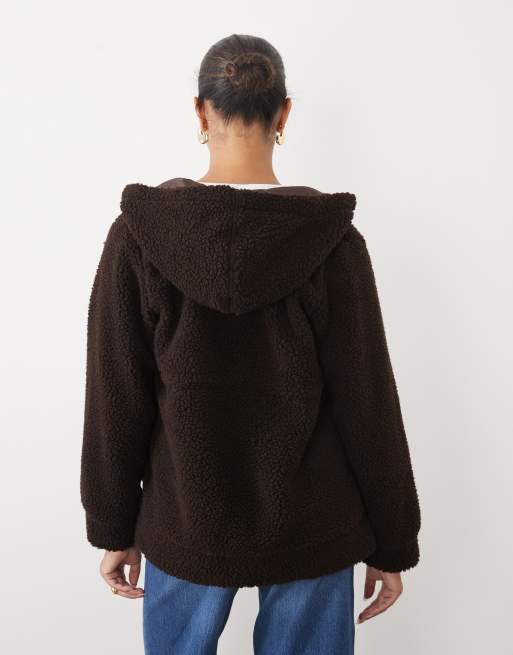 Mamalicious maternity 3-i-1 teddyjakke med aftagelig front i chokoladebrun, 4 af 4