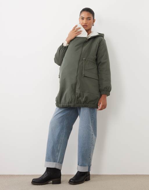 Mamalicious Maternity 3-in-1 fleece lined coat in dark green, 2 of 4