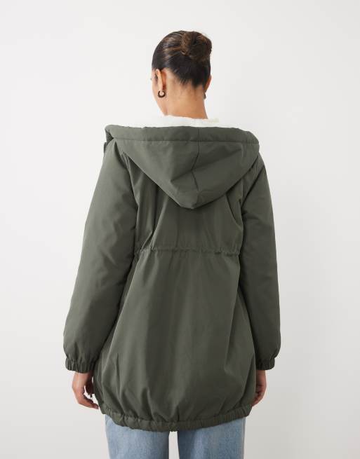 Mamalicious Maternity 3-in-1 fleece lined coat in dark green, 4 of 4