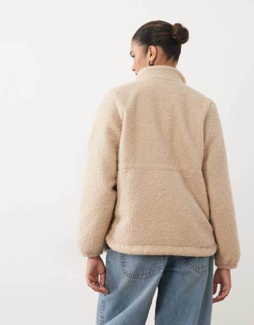 Mamalicious Maternity 3-in-1 high neck fleece jacket in cream, 3 of 4