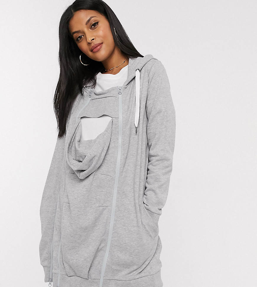 Mamalicious Maternity 3 in 1 hoodie with carry me function in gray-Grey