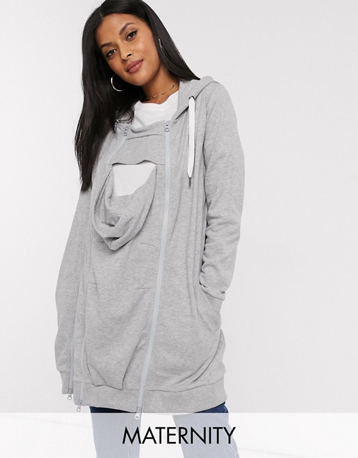 Mamalicious Maternity 3 in 1 hoodie with carry me function in grey