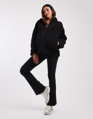 Mama.licious Mamalicious Maternity 3-in-1 Teddy Jacket With Removable Front Hooded Baby Attachment In Black