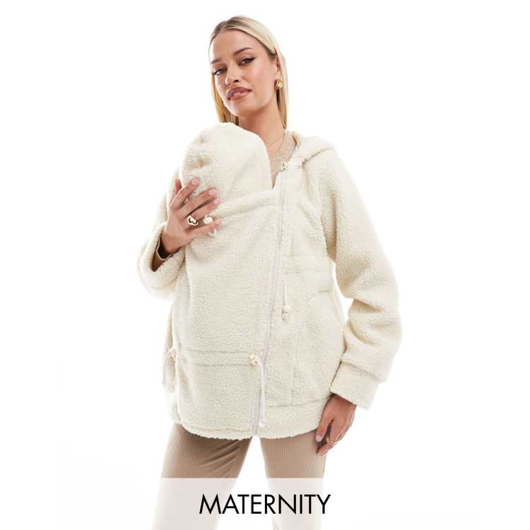 Mamalicious maternity 3 in 1 teddy jacket with removable front in cream