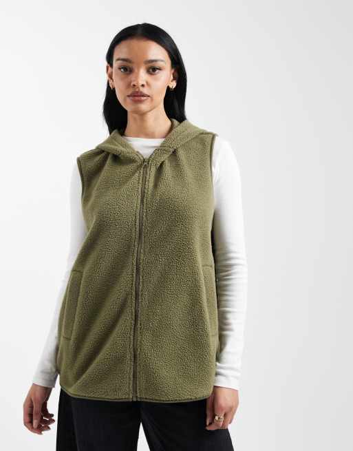 Mamalicious Maternity 3-in-1 teddy vest with removable front in dark khaki, 2 of 4