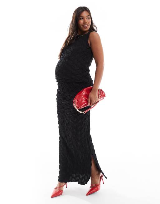 Mamalicious Maternity 3D textured sleeveless top and maxi skirt set in black ASOS