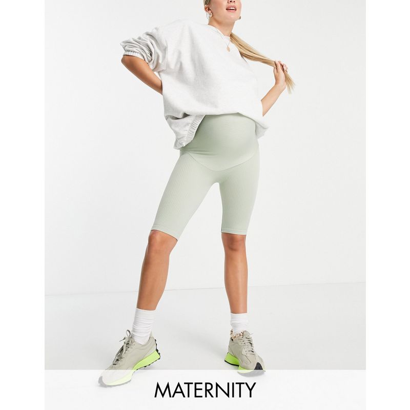  Coordinati Mamalicious Maternity - Active - Coordinato con crop top e pantaloncini senza cuciture verde salvia