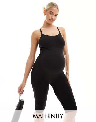 Mama.licious Mamalicious Maternity Active Short Unitard In Black