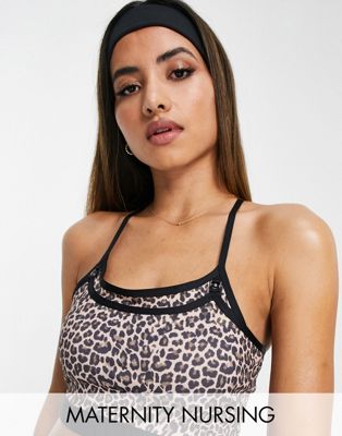 Mamalicious Maternity nursing active sports bra co-ord in leopard