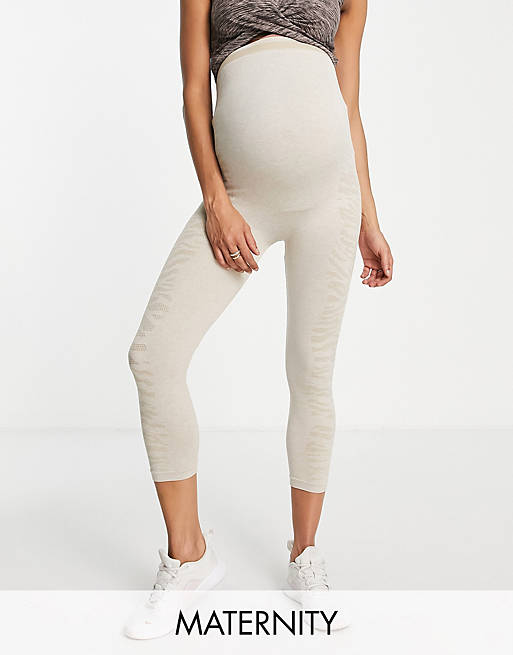 Mamalicious Maternity Activewear high waisted 3/4 length leggings in cream