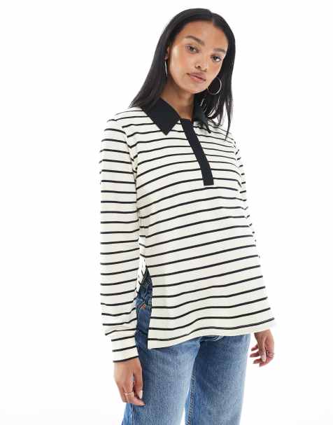 Mamalicious Maternity - Ammevenlig cremefarvet og sortstribet rugbytop - view 1