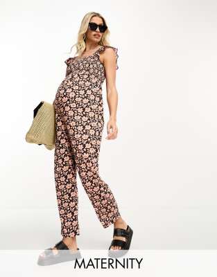 Mamalicious Maternity - Ärmelloser Jumpsuit mit Blumenmuster-Bunt