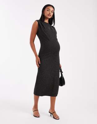 Mamalicious Maternity - Ärmelloses Glitzer-Midikleid in Schwarz und Silber mit U-Boot-Ausschnitt, Umstandsmode