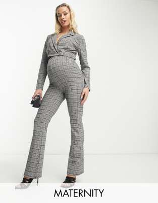 Mamalicious Maternity - Ausgestellte Hose mit monochromem Karomuster, Kombiteil, Umstandsmode-Bunt