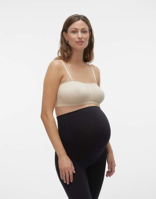 Mamalicious Maternity – Beżowy biustonosz z dekoltem bandeau i odpinanymi  ramiączkami