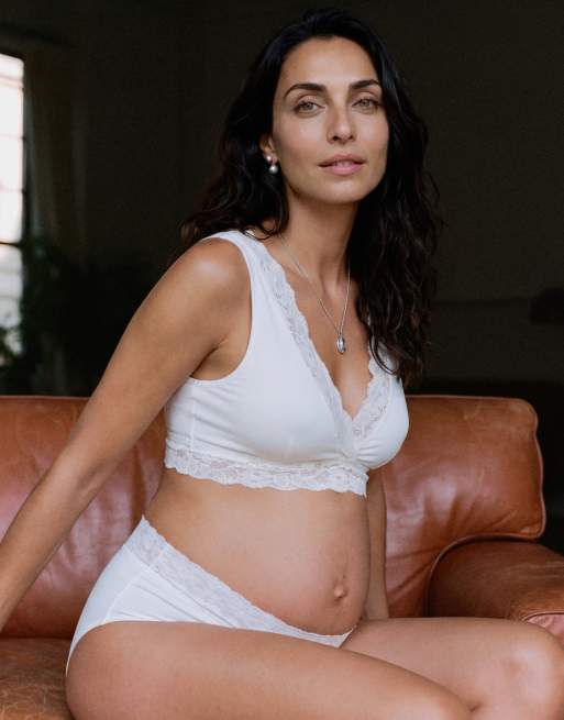Mamalicious Maternity – Biały zestaw z miękkiej koronki: braletka do karmienia i 2 pary majtek, 2 z 3