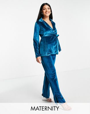 Mamalicious Maternity velvet jersey blazer co-ord in blue - ASOS Price Checker