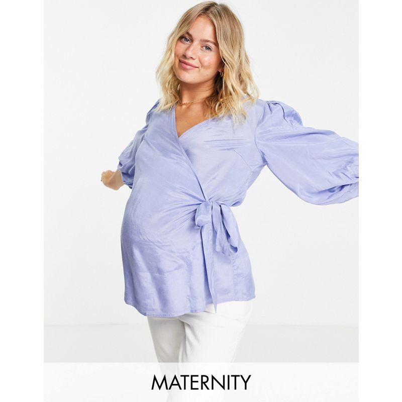 Top Camicie e bluse Mamalicious Maternity - Blusa avvolgente blu con maniche a tre quarti