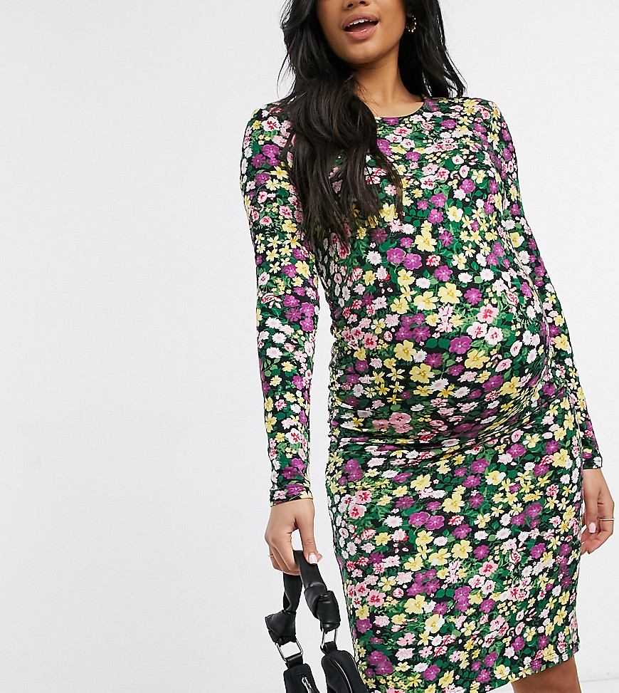 Mamalicious Maternity body-conscious dress in mixed ditsy floral-Multi