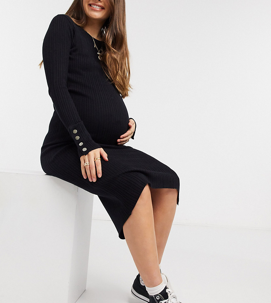 Mamalicious Maternity bodycon jumper dress with sleeve detail in black