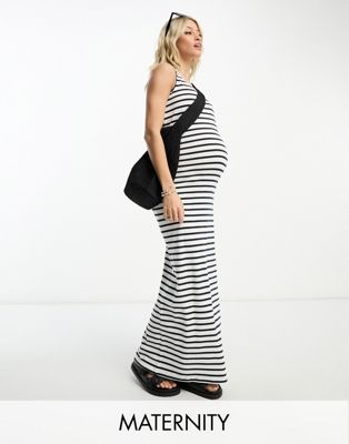 Mamalicious maternity bodycon maxi dress in stripe