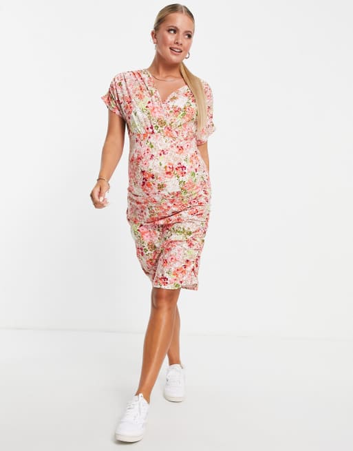 knee length dresses for ladies Angel Maternity Body-Con Maternity Dress in Pink main image 0
