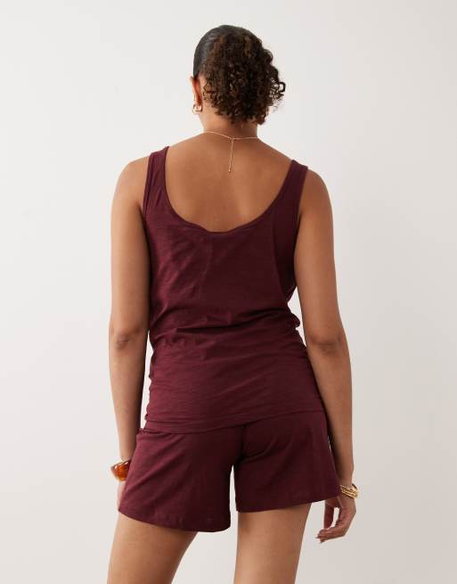 Mamalicious Maternity - Bordeaux sæt med top med trykknapper i siden og shorts i bomuld, 4 af 4
