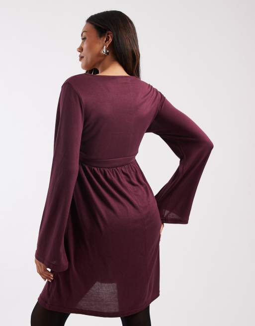 Mamalicious Maternity - Bordeauxrød ammevenlig kjole med slå om-design i blød jersey, 3 af 4