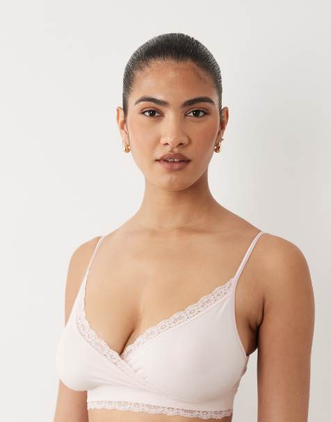 Mamalicious Maternity - Brassière d'allaitement cache-cœur bordée de dentelle - Rose craie - view 1