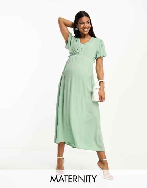 Mamalicious Maternity bridesmaid lace insert maxi dress in sage 