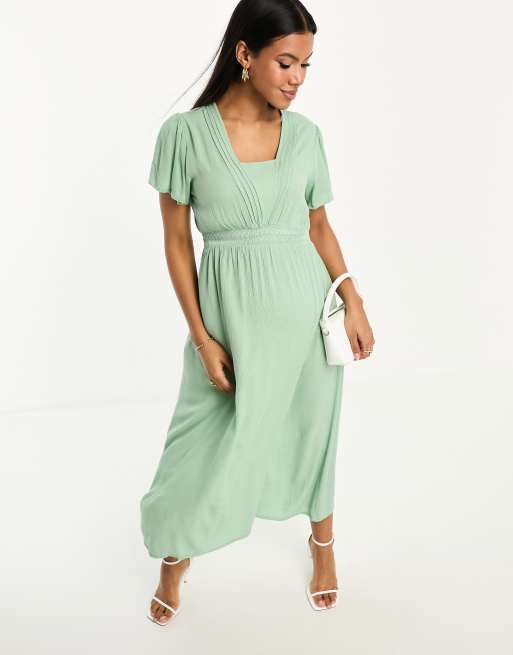 Mamalicious Maternity bridesmaid lace insert maxi dress in sage | ASOS