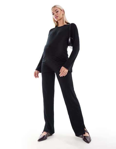 Mamalicious Maternity - Broek met rechte pijpen en structuur in zwart, deel van co-ord set - view 1