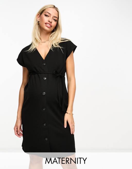 Mamalicious Maternity button front mini dress in black
