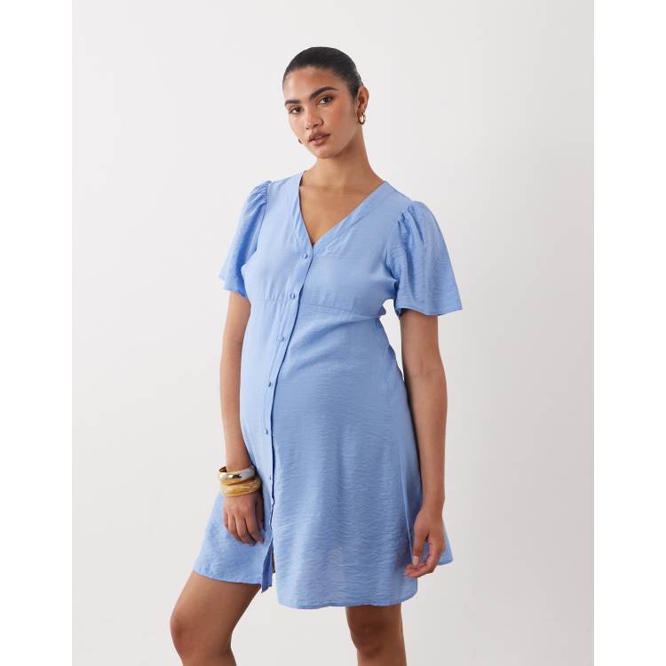 plus size blue maternity dress Folly Baby Blue Flutter Sleeve Midi Dress – Be You Boutique