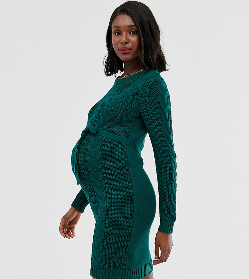 Mamalicious Maternity cable knit jumper dress in green
