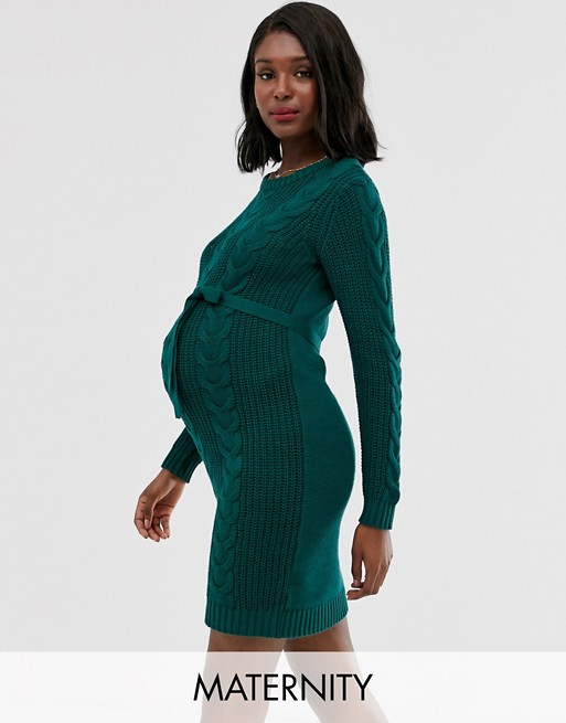 Mamalicious Maternity cable knit jumper dress in green