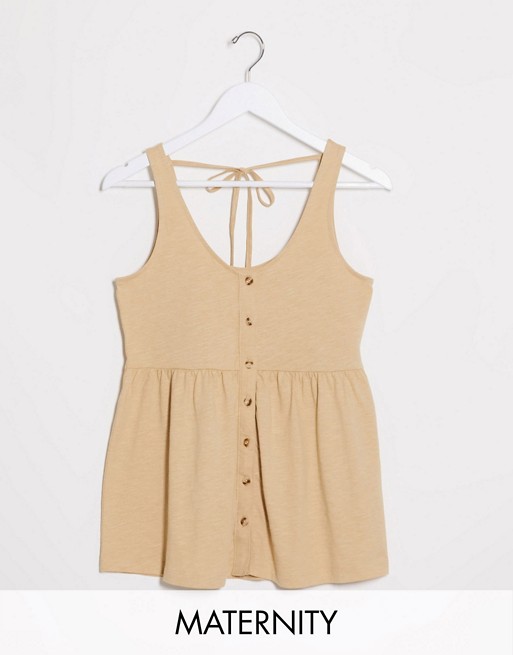 Mamalicious Maternity cami top with peplum and nursing feature in beige