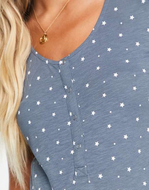 Mamalicious Maternity - Camicia da notte premaman per allattamento grigio antracite con stampa di stelle, 3 di 4