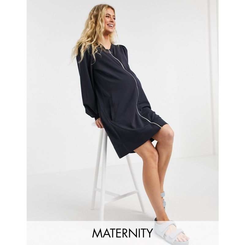 Giacche Donna Mamalicious Maternity - Camicia giacca lunga blu scuro con zip