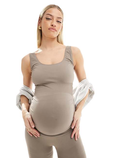Mamalicious Maternity - Canotta senza cuciture color talpa in coordinato