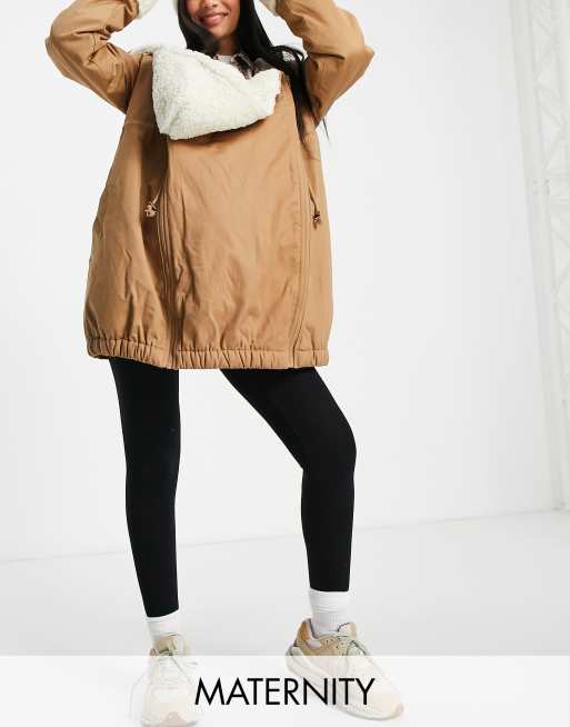 Mamalicious Maternity - Cappotto in cotone con fodera in pile color cammello con coulisse in vita - BEIGE