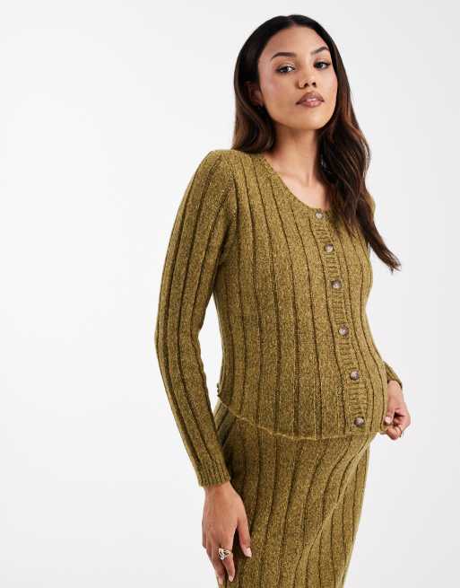 Mamalicious Maternity - Cardigan corto in maglia a coste color verde pallido in coordinato