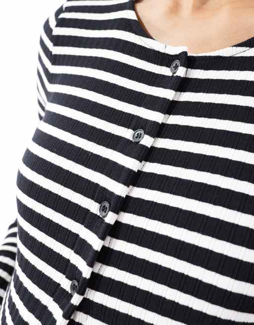 Mamalicious Maternity - Cardigan in jersey a righe bianche e nere con bottoni in coordinato, 3 di 4