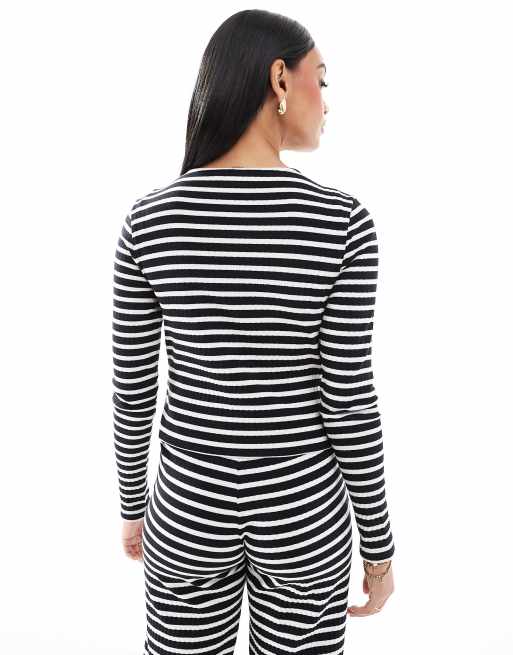 Mamalicious Maternity - Cardigan in jersey a righe bianche e nere con bottoni in coordinato, 4 di 4