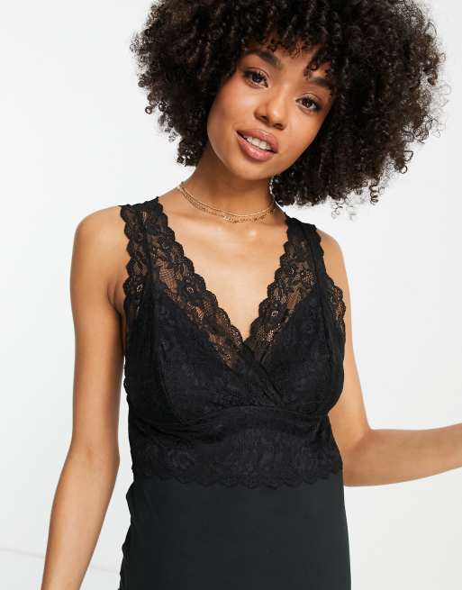 Mamalicious Maternity - Chemise de nuit de grossesse à détail en dentelle - Noir, 3 de 4