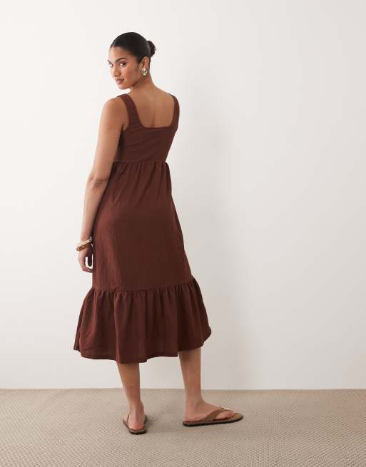 Mamalicious Maternity - Chokoladebrun ærmeløs midikjole med ammefunktion og knapper i jersey, 3 af 4