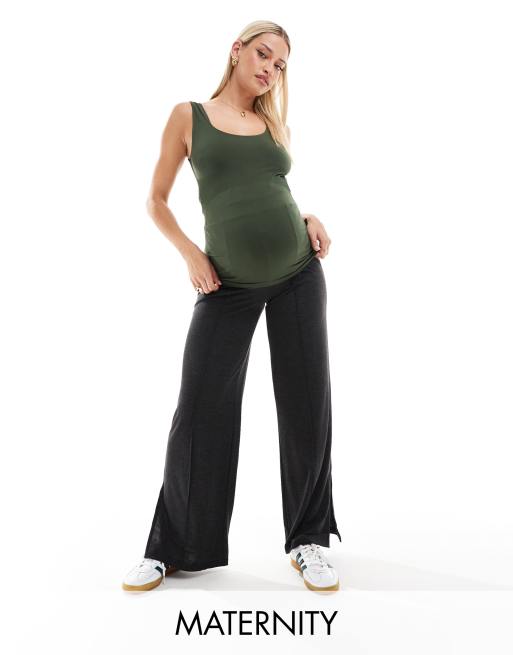 Mamalicious Maternity – Ciemnoszare melanżowe spodnie zasłaniające brzuch z zaszewkami
